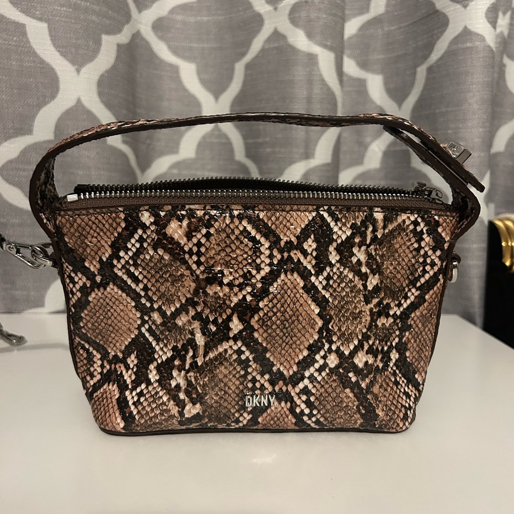 DKNY Snake Print Cosmetic Bag - Brown and Black